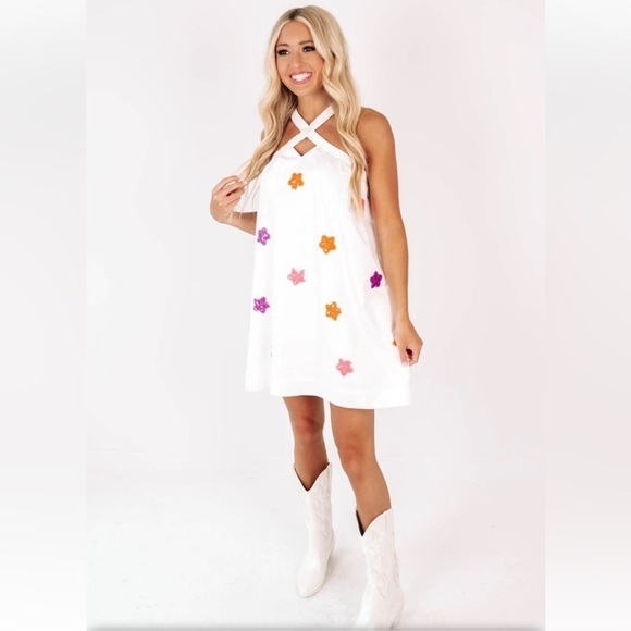 NEW TCEC Cotton Dress Sequins & Stars Small Game Day Nashville Coastal Cowgirl - Picture 1 of 12